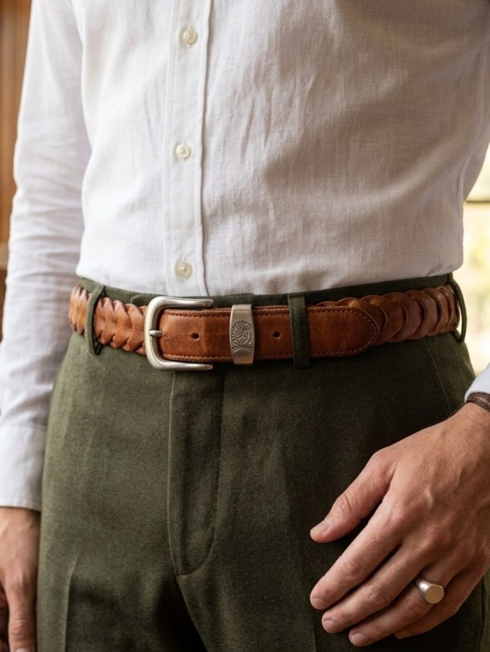 Vintage Tommy Hilfiger Braided Leather Belt 38 Brown Lion Crest Old Money Prep